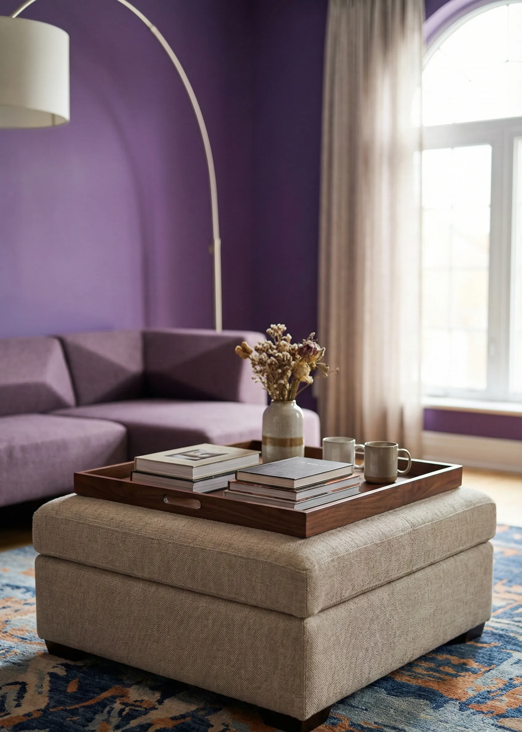 Upholstered Ottoman Used as a Coffee Table