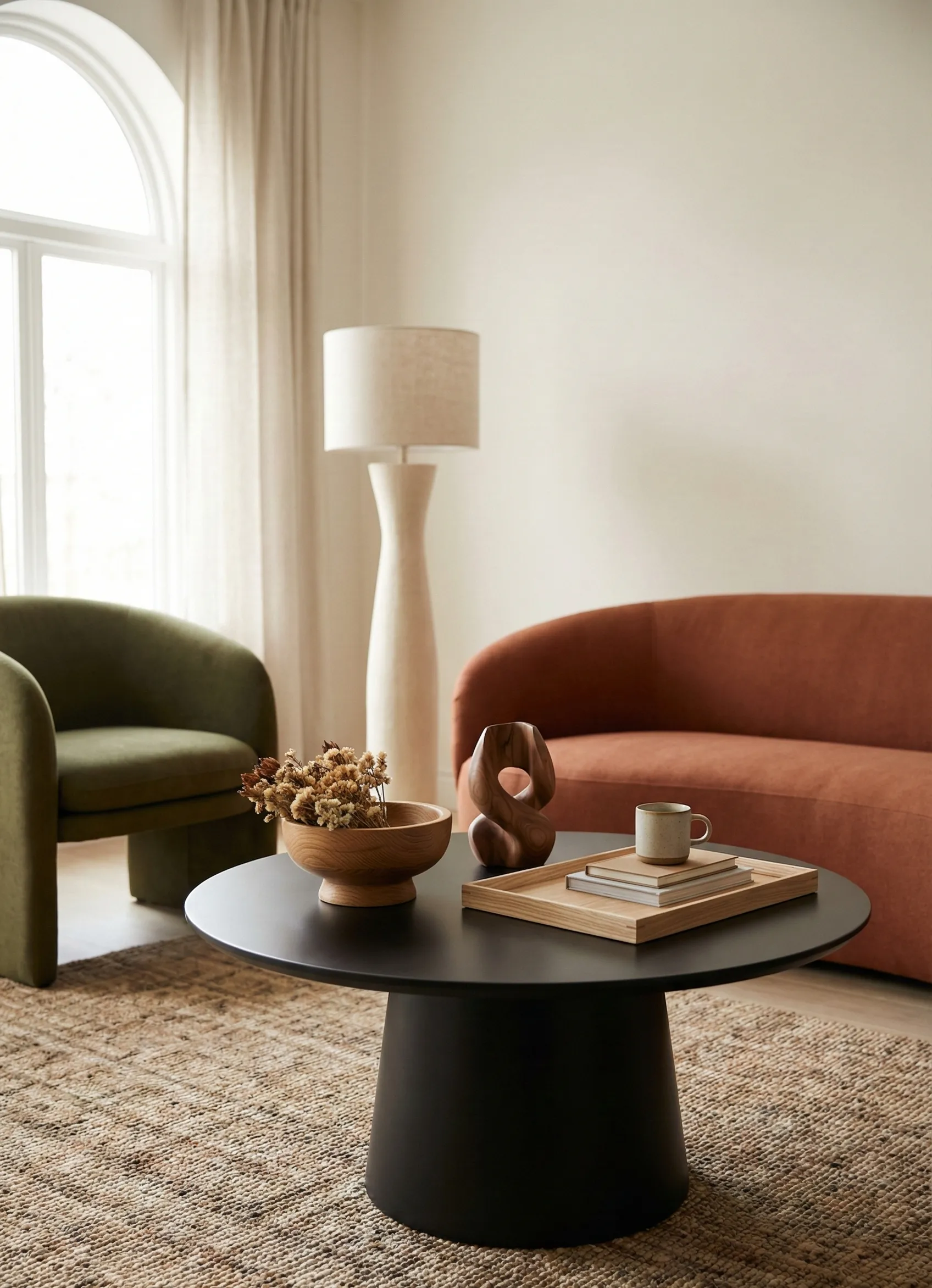 Warm Wood Elements to Offset Dark Surfaces