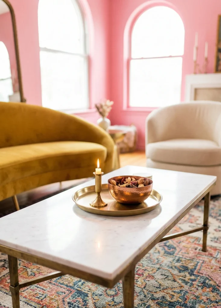 White Coffee Table With Luxe Metallic Accents