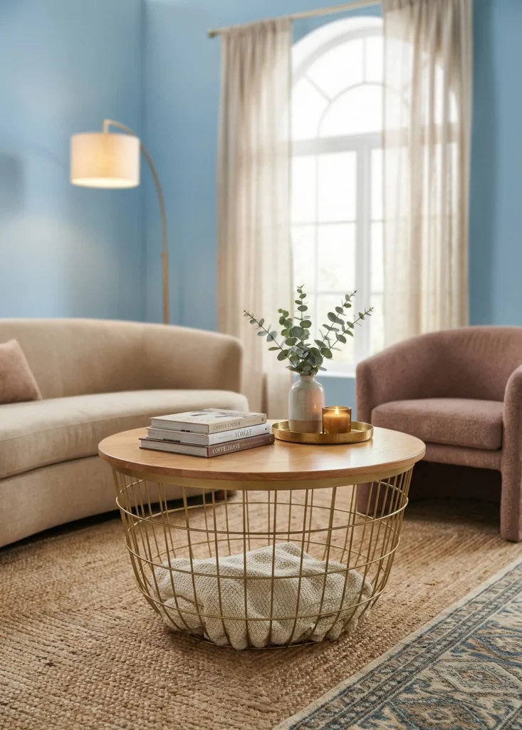 Wire Basket Base Coffee Table