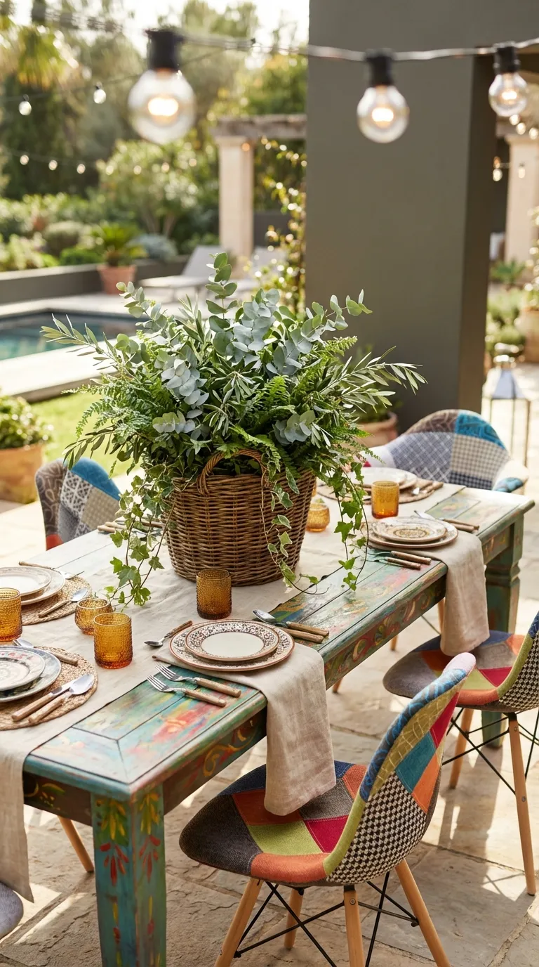 Woven Basket Centerpiece Filled With Greenery