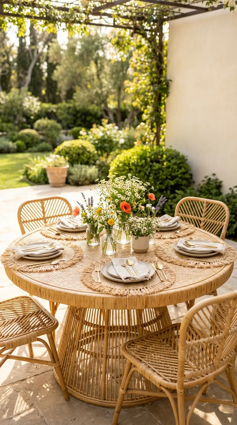 Woven Rattan Placemats With Fringe With Wild Flower