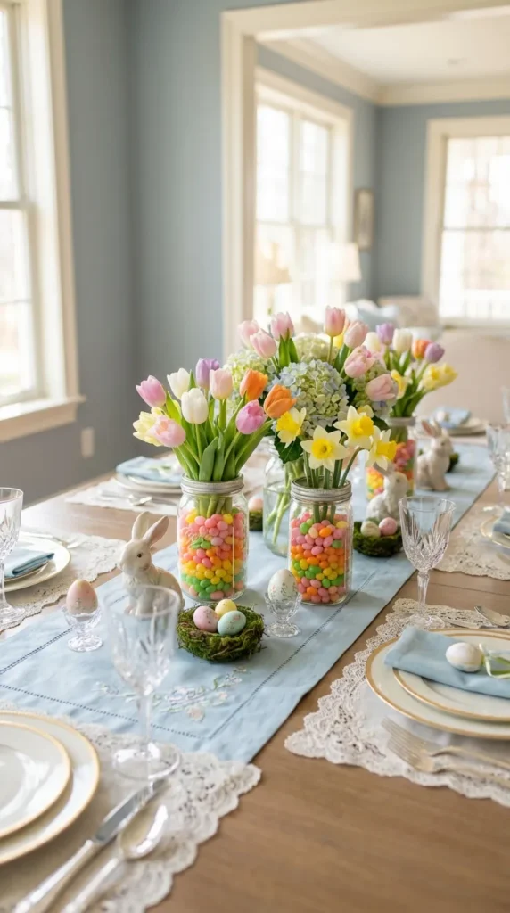 Bright Jellybean Flower Jar Centerpiece