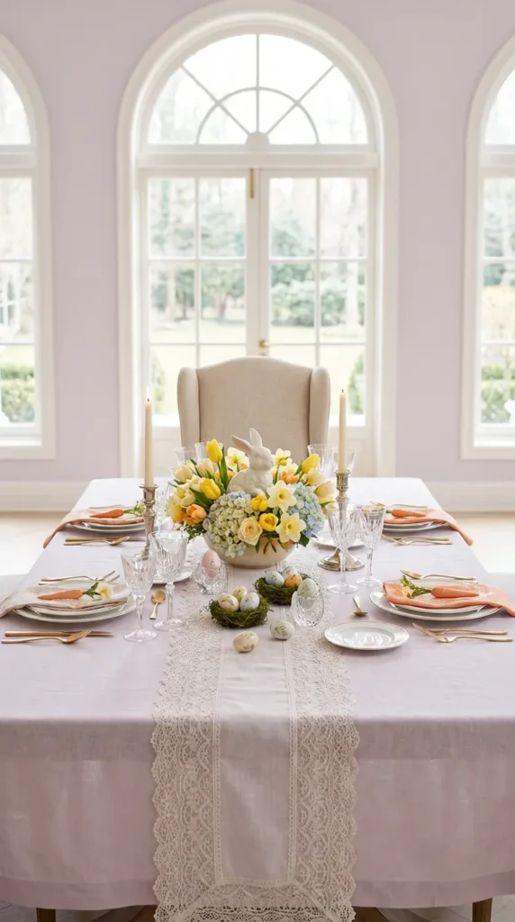 Bunny Figurine With Spring Flowers