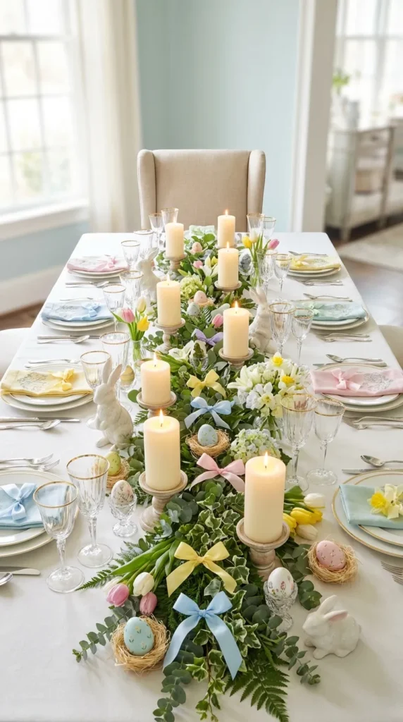 Candle And Greenery Garland Runner Center