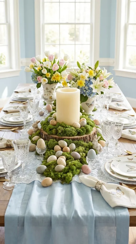 Candle Center Surrounded By Moss And Eggs