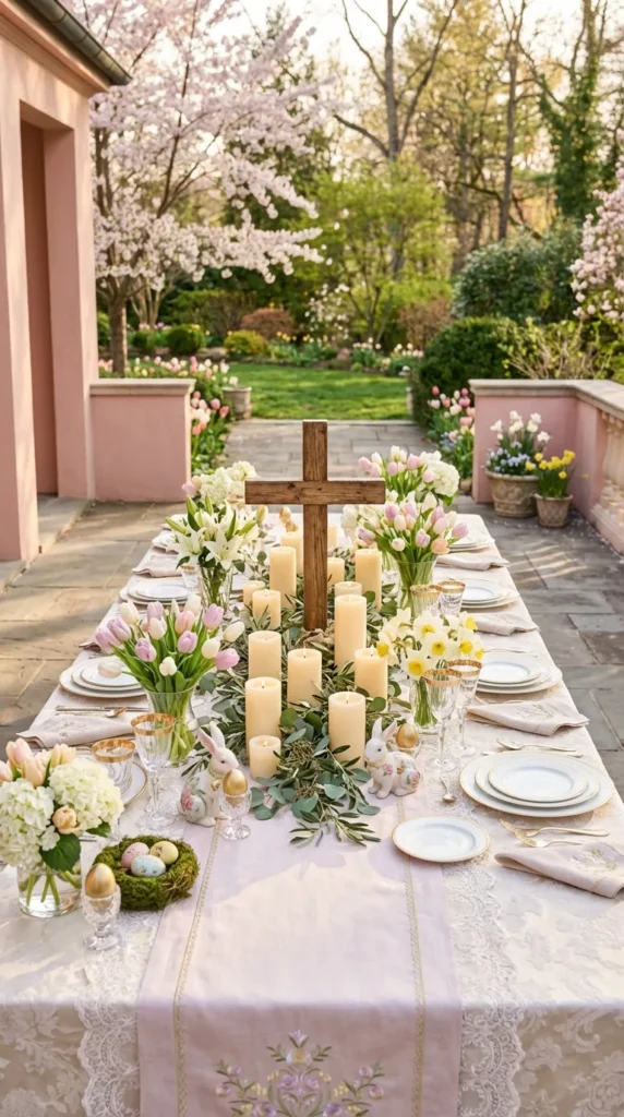 Candle Circle Around Cross With Greens