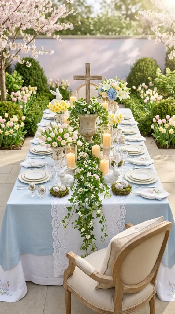 Candle Lit Cross With Ivy Runner