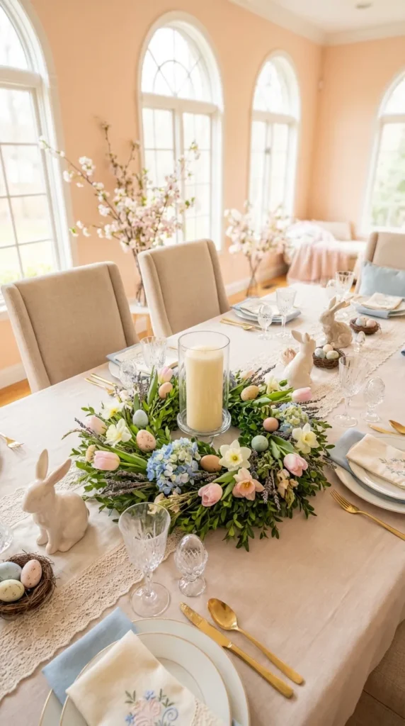 Candle Wreath With Pastel Egg Accents