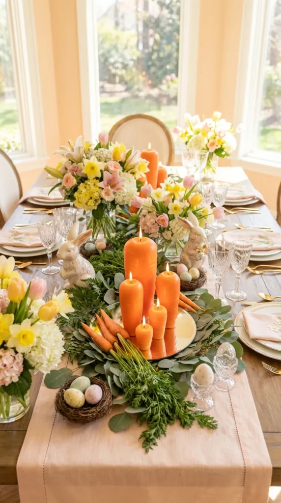 Carrot-Shaped Candles With Green Foliage