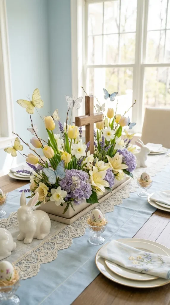 Cross And Butterfly Floral Centerpiece