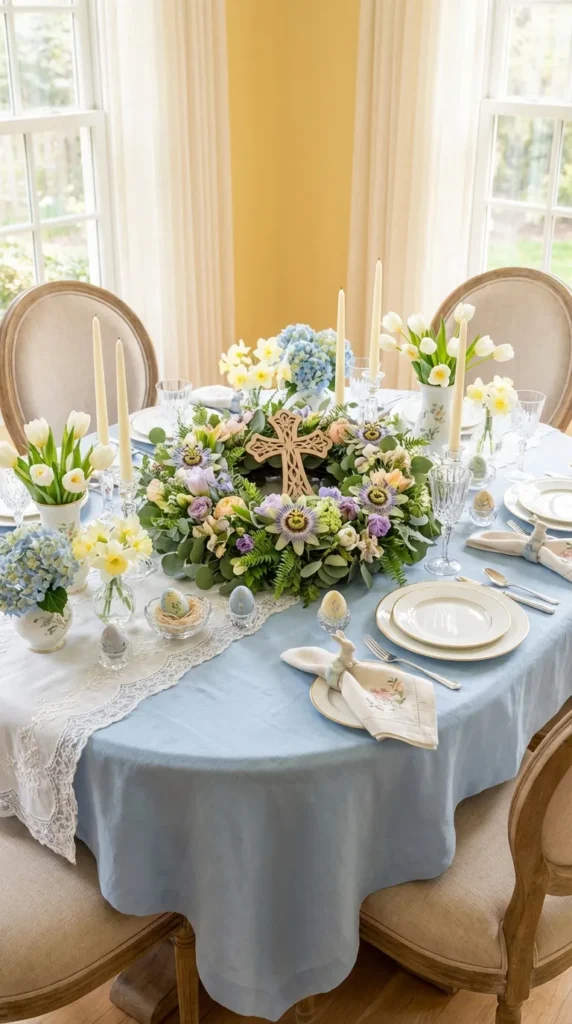 Cross Cutout On Wreath With Passion Flowers