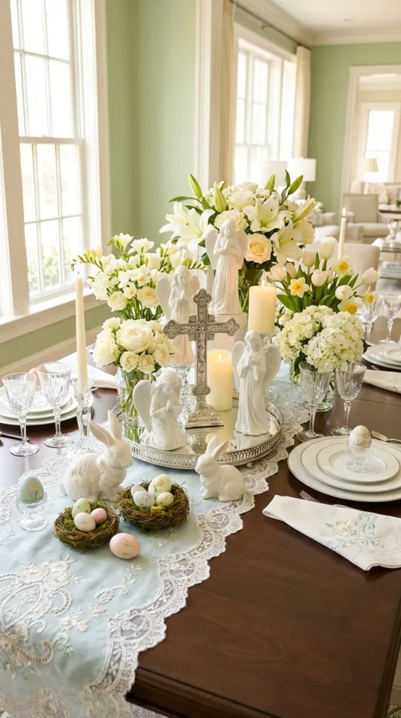 Cross With Angel Figurines And Blooms