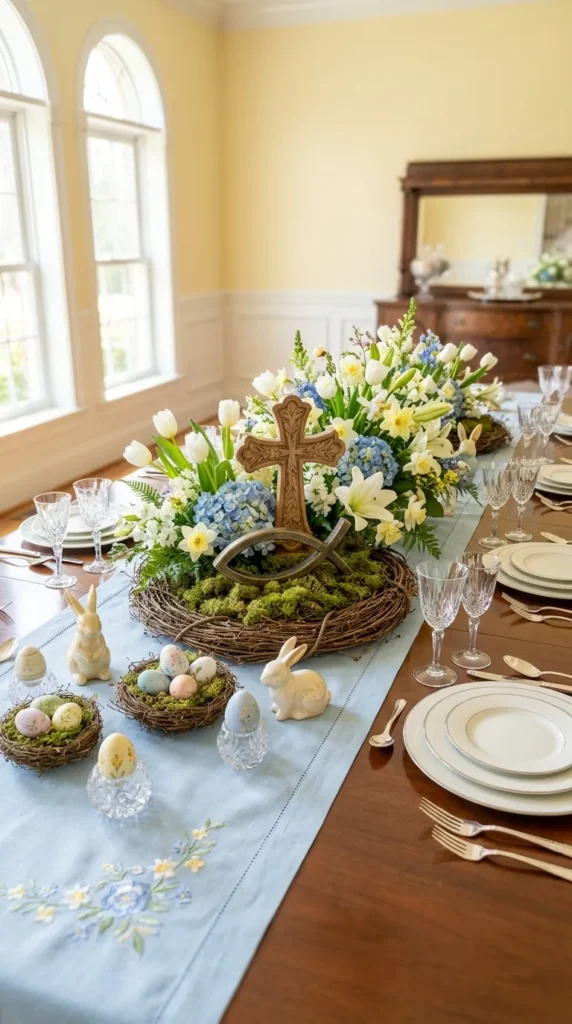 Cross With Jesus Fish Symbol And Blooms