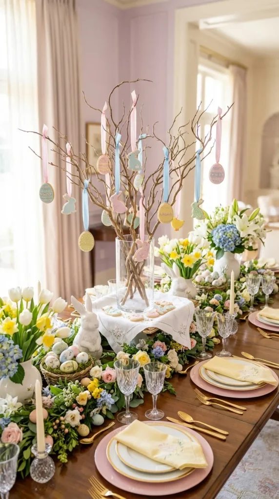 Easter Cookie Display On Branches Centerpiece