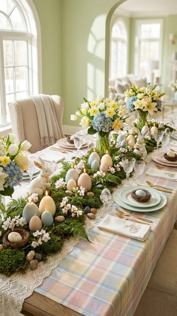 Egg-Shaped Candles On Moss And Blossoms