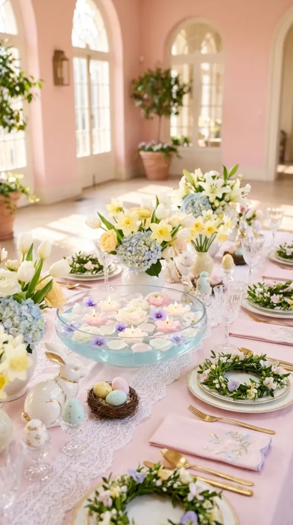 Floating Candles With Pastel Flower Petals