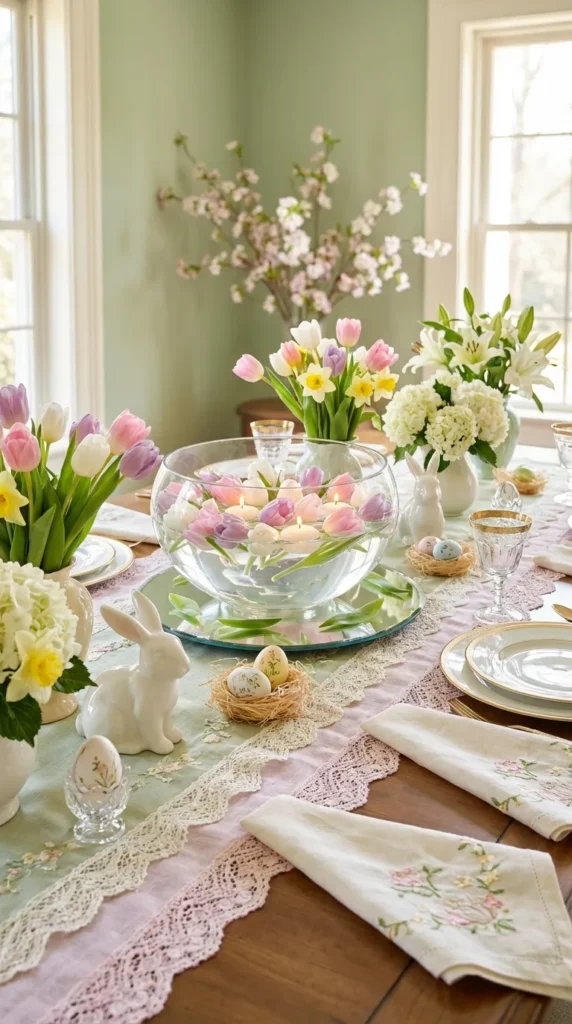 Floating Tulip And Candle Glass Bowl