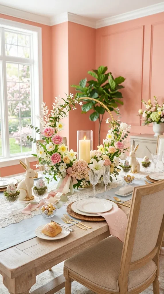 Floral Hoop Centerpiece Encircling A Candle