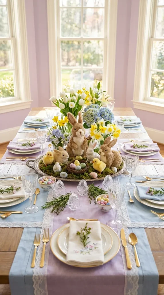 Fluffy Bunny And Chick Figurine Scene