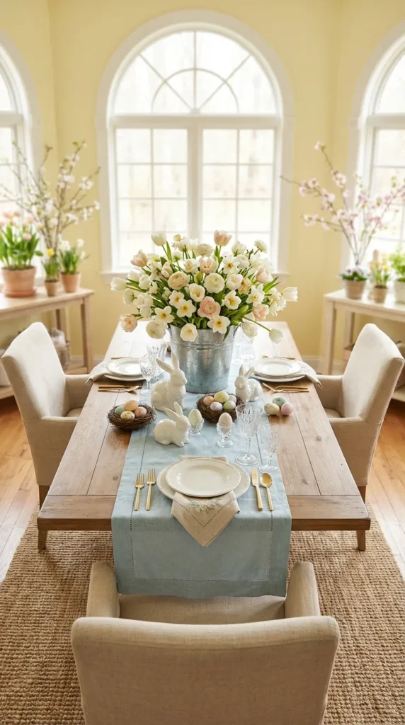 Galvanized Metal Bucket With Spring Blooms