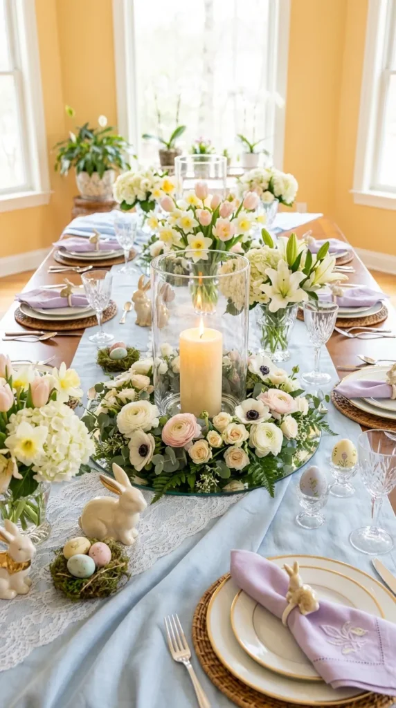 Glass Hurricane Candles With Floral Wreath