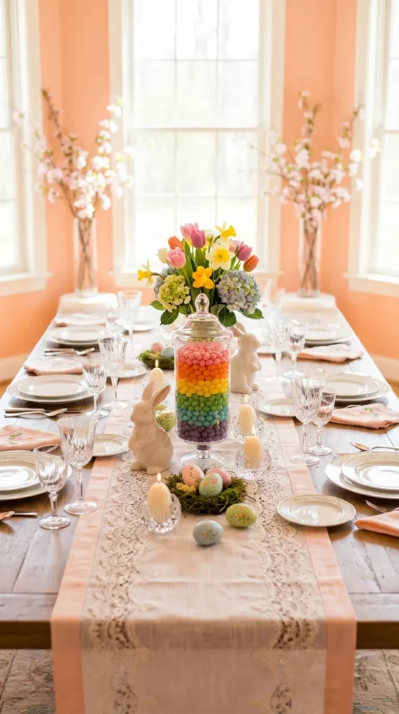Jellybean Layered Candy Jar With Flowers