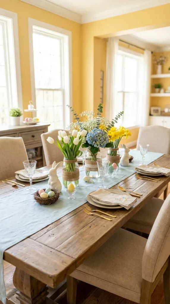 Mason Jar Floral Arrangements Wrapped With Twine Or Burlap