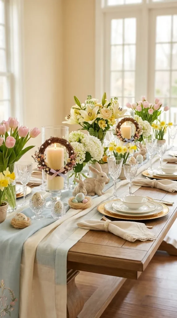 Mini Wreaths Around Pillar Candles