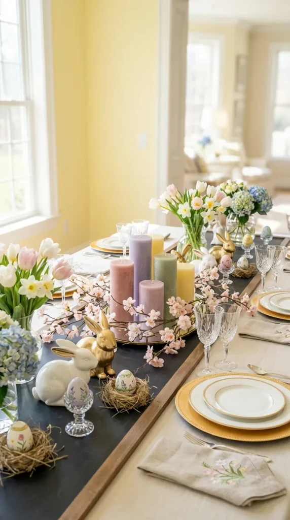 Pastel Pillar Candles With Cherry Blossoms