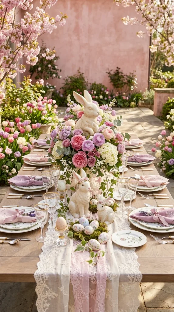 Romantic Floral Bunny Centerpiece