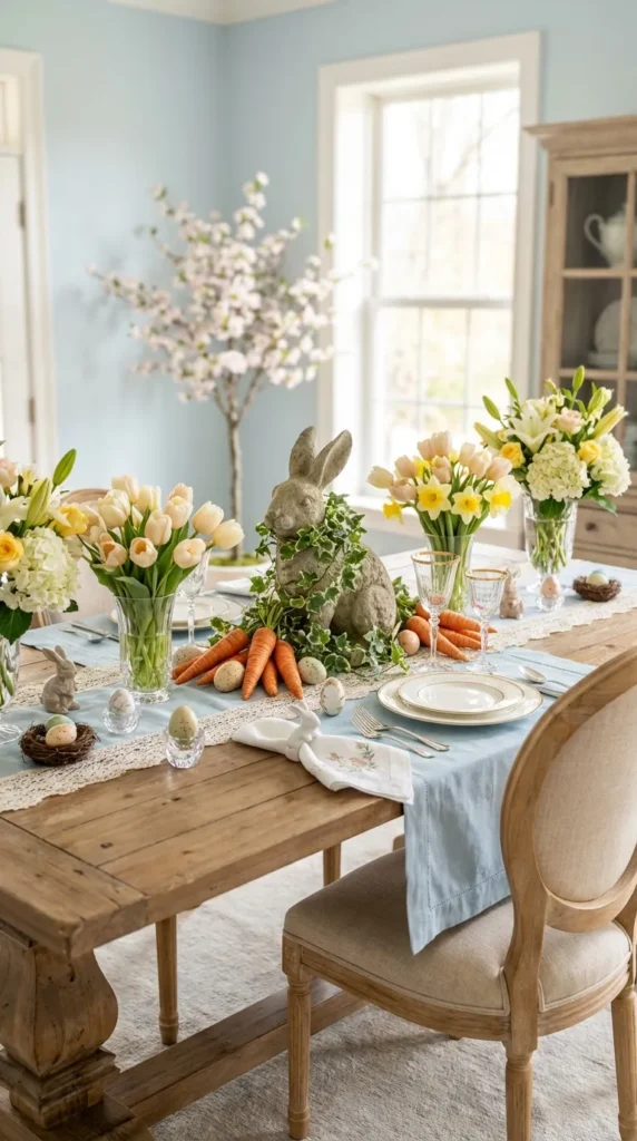 Rustic Stone Bunny With Ivy And Faux Carrots