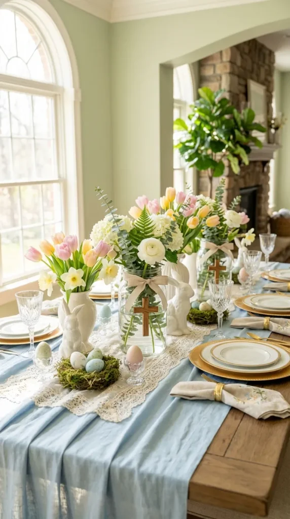 Small Cross In Mason Jar With Greenery