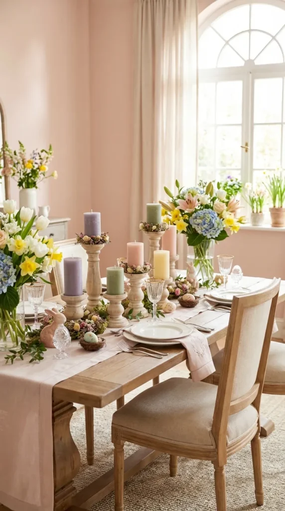 Soft Pastel Candles In Rustic Wooden Holders