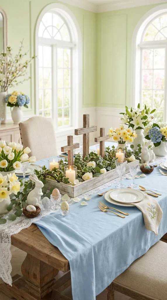 Three Crosses On Wooden Tray Display
