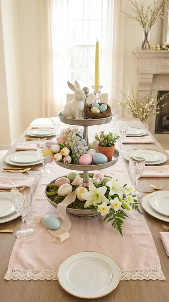 Tiered Tray With Eggs And Florals