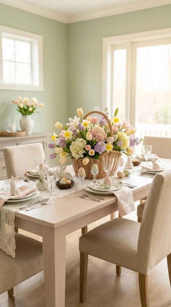 Whimsical Spring Flower And Egg Basket