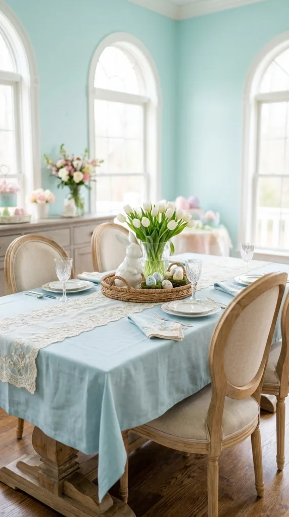 Wicker Tray With Bunny And Tulips