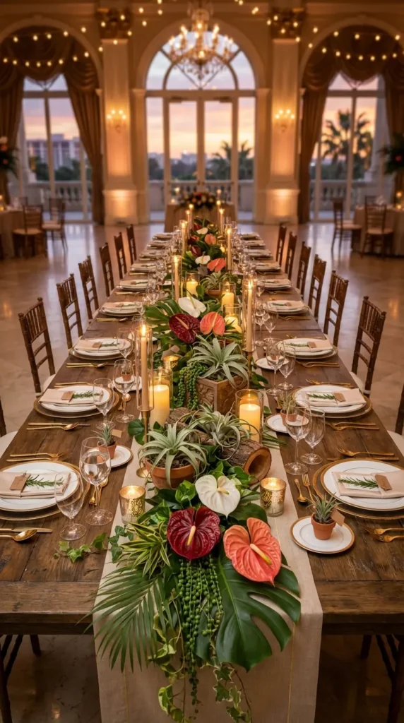 Air Plant and Greenery Centerpieces in Rustic Holders