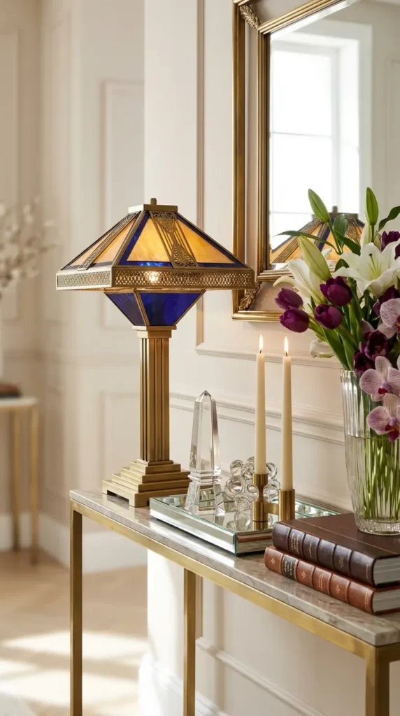 Art Deco Style Lamp with Glam Entryway Decor