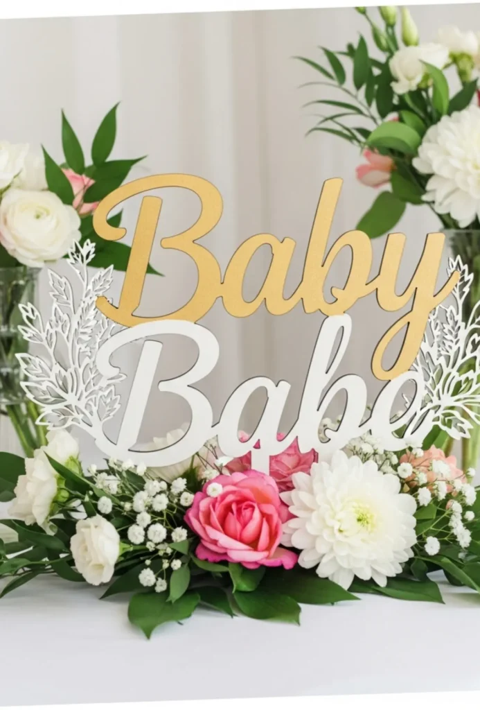 Baby Name Wooden Cutout with Florals Centerpieces