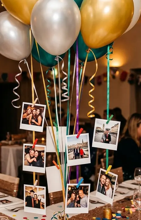 Balloon Cluster with Hanging Photo Clips Centerpieces