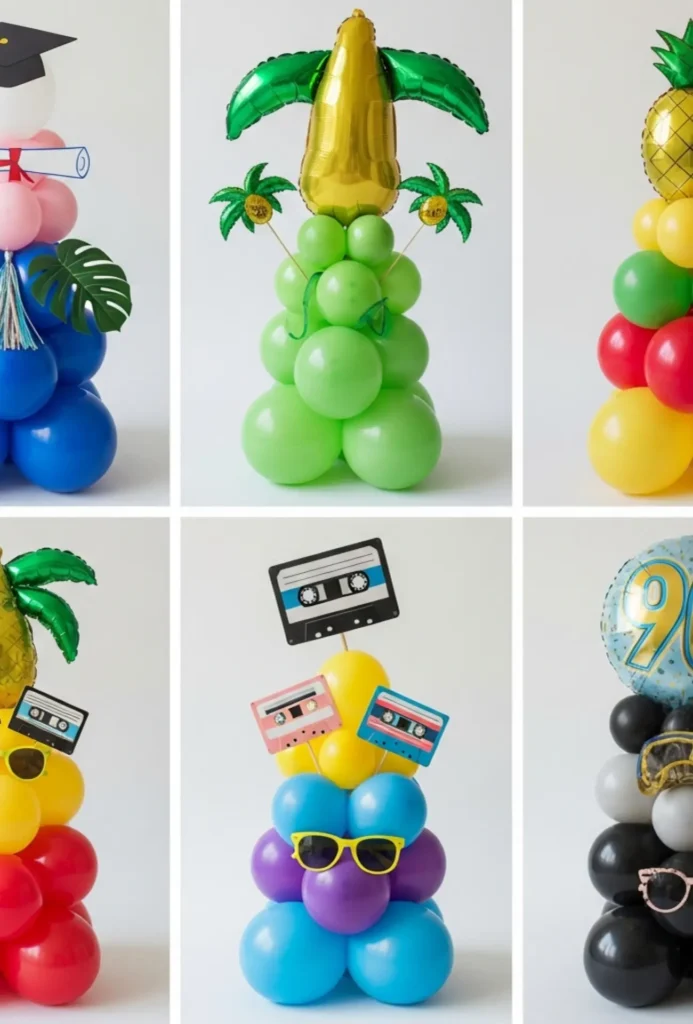 Balloon Stack with Themed Props Centerpieces