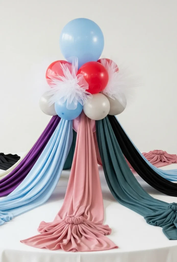 Balloon and Fabric Draped Table Centerpieces