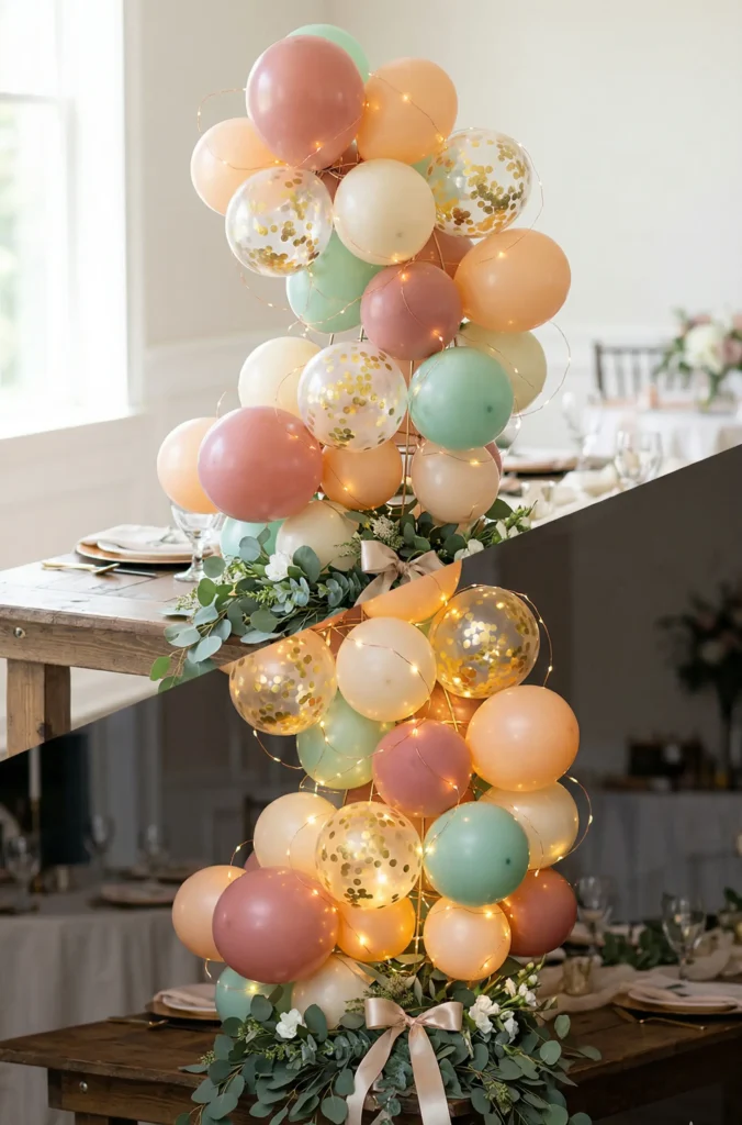Balloon and Fairy Light Wrapped Structure Centerpieces