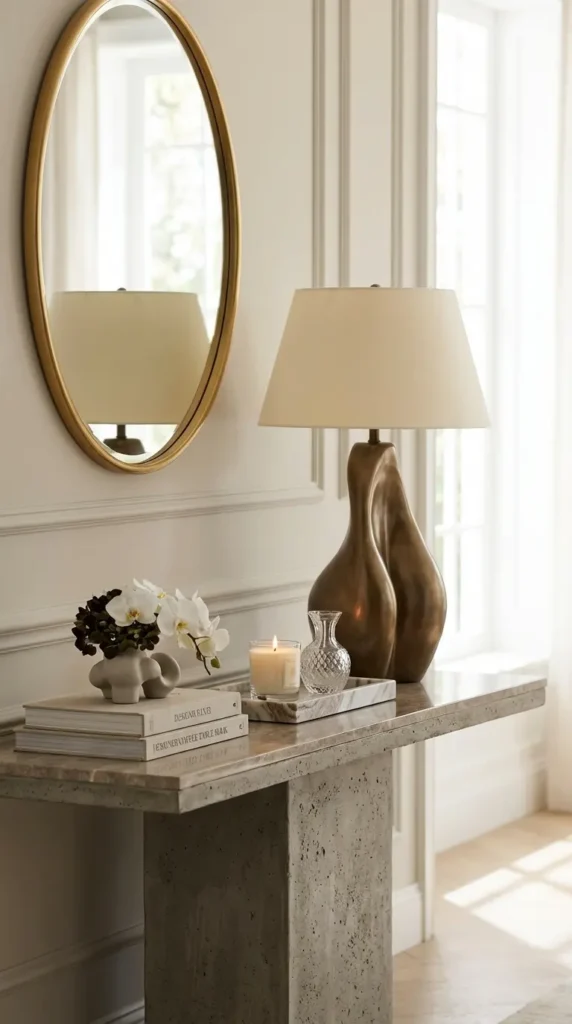 Bedroom Console With Sculptural Table Lamp