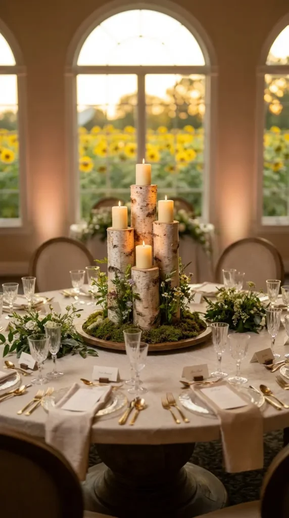 Birch Log Candle Grove Centerpiece