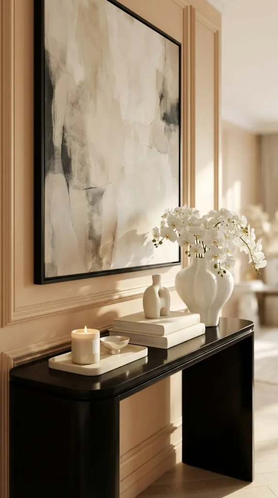 Black Console With Oversized Wall Art