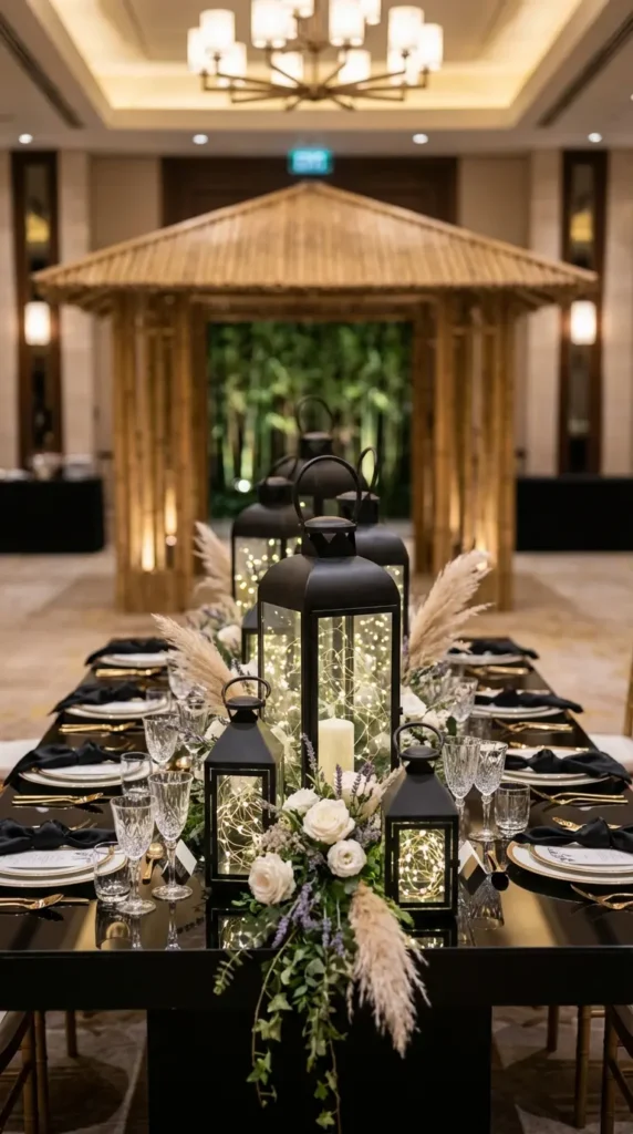 Black Lantern Centerpieces with Fairy Lights