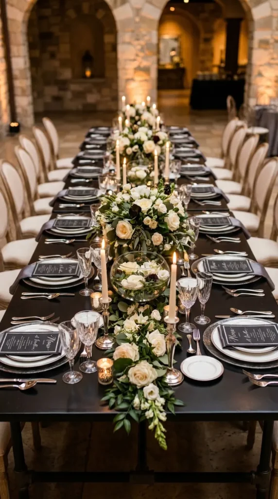 Black Menus with Silver Calligraphy